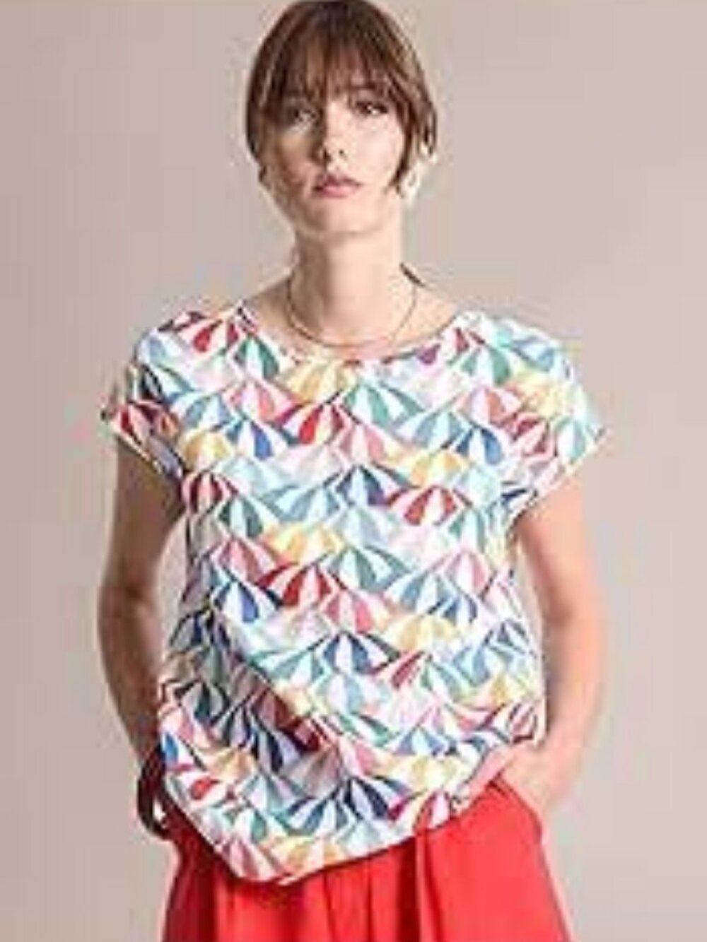 Molly Bracken Short-Sleeve‎ Retro Umbrella Print Blouse Sz S Boho Whimsical